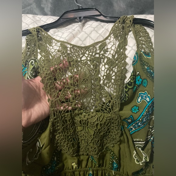 Apt 9 Dress Boho Style Embroidered Back Green Aqua Paisley Print Sleeveless Sz M - Picture 3 of 8